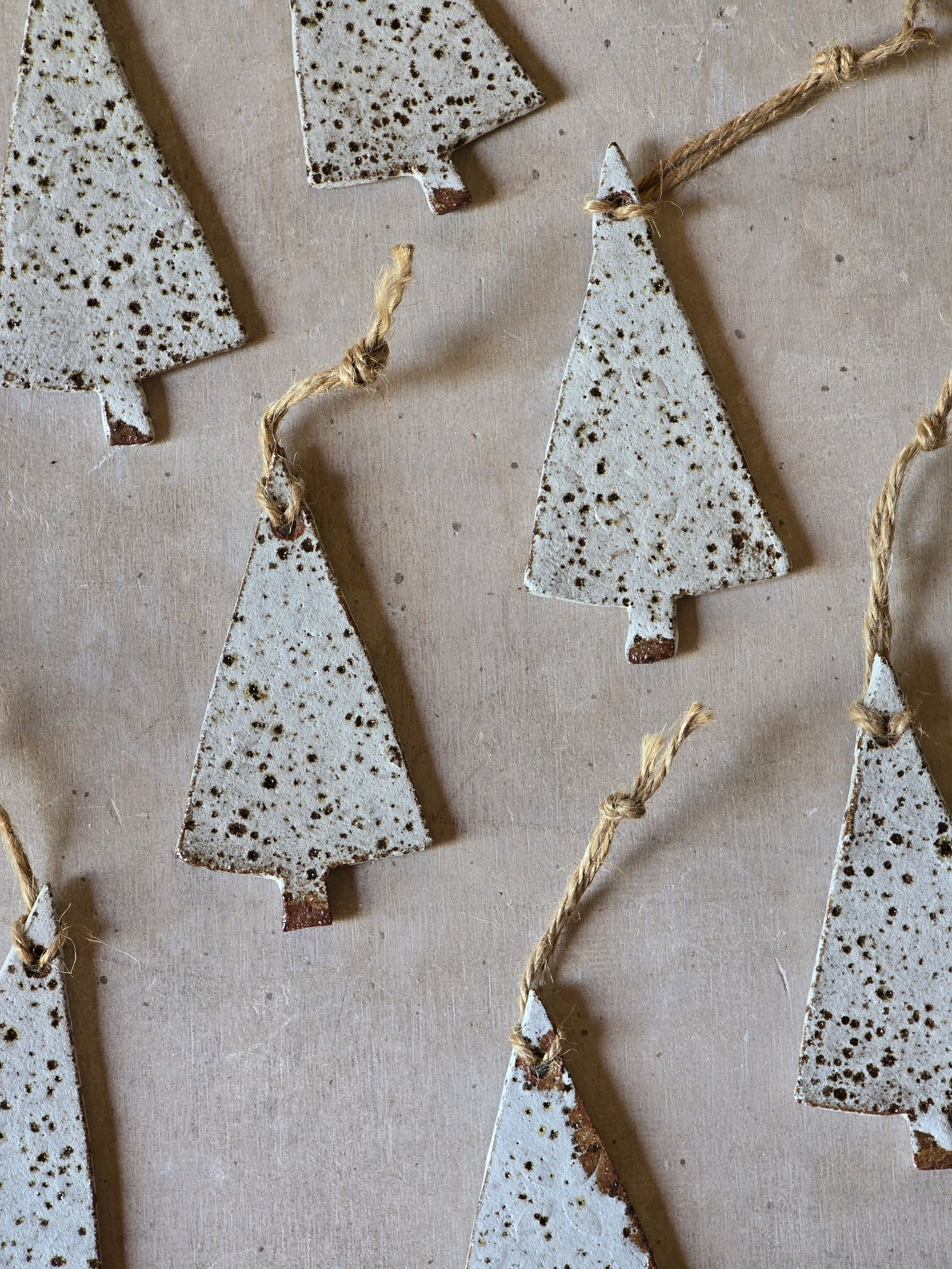 speckled white Christmas tree decorations