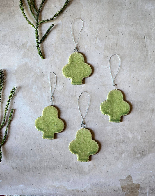 light olive green embossed Christmas tree decorations