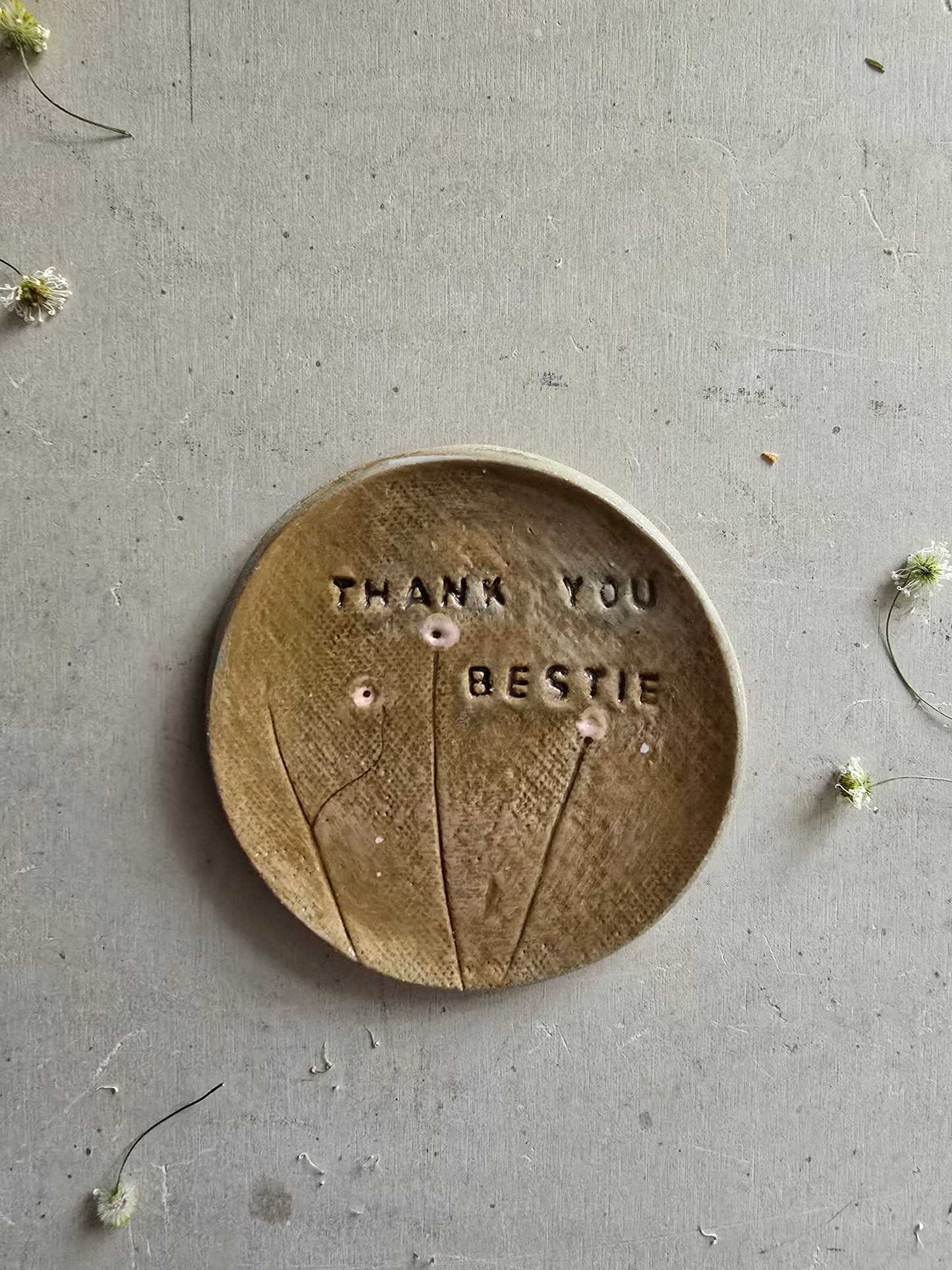 "Thank you Bestie" handmade round ceramic dish friend gift for her