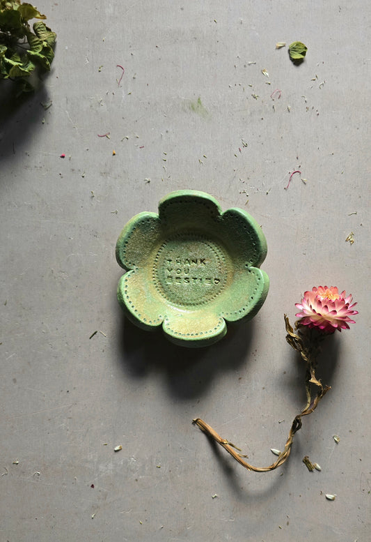 "THANK YOU BESTIE " Apple green flower shape trinket dish