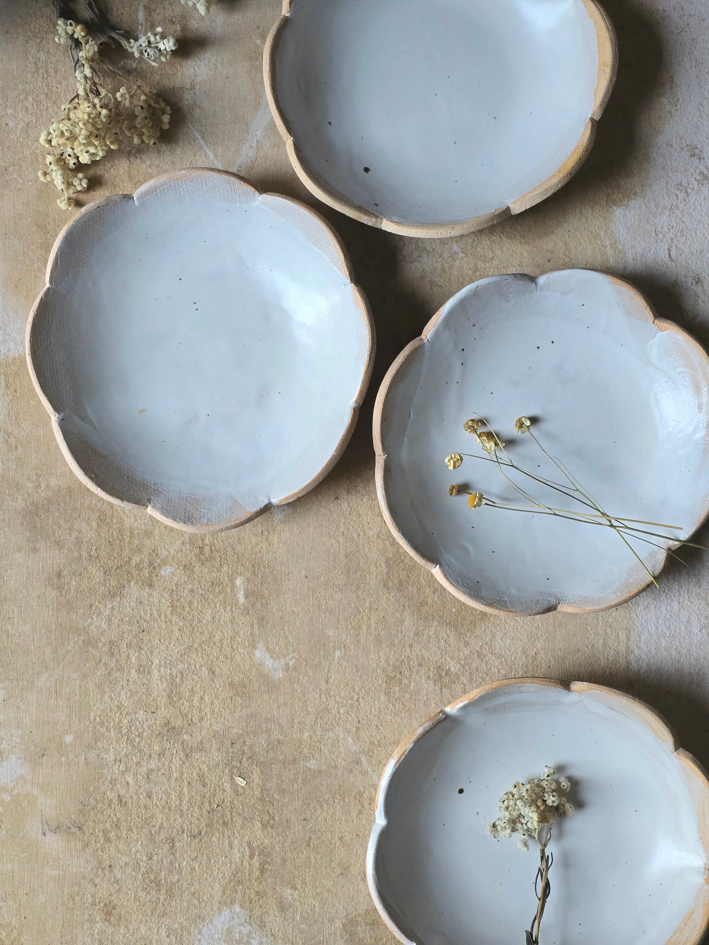Handmade Scalloped Ceramic Bowl | Satin Glaze Interior with Raw Biscuit Clay | Unique Rustic Pottery Bowl | Dessert | Ice Cream Bowl | Artisan Tableware
