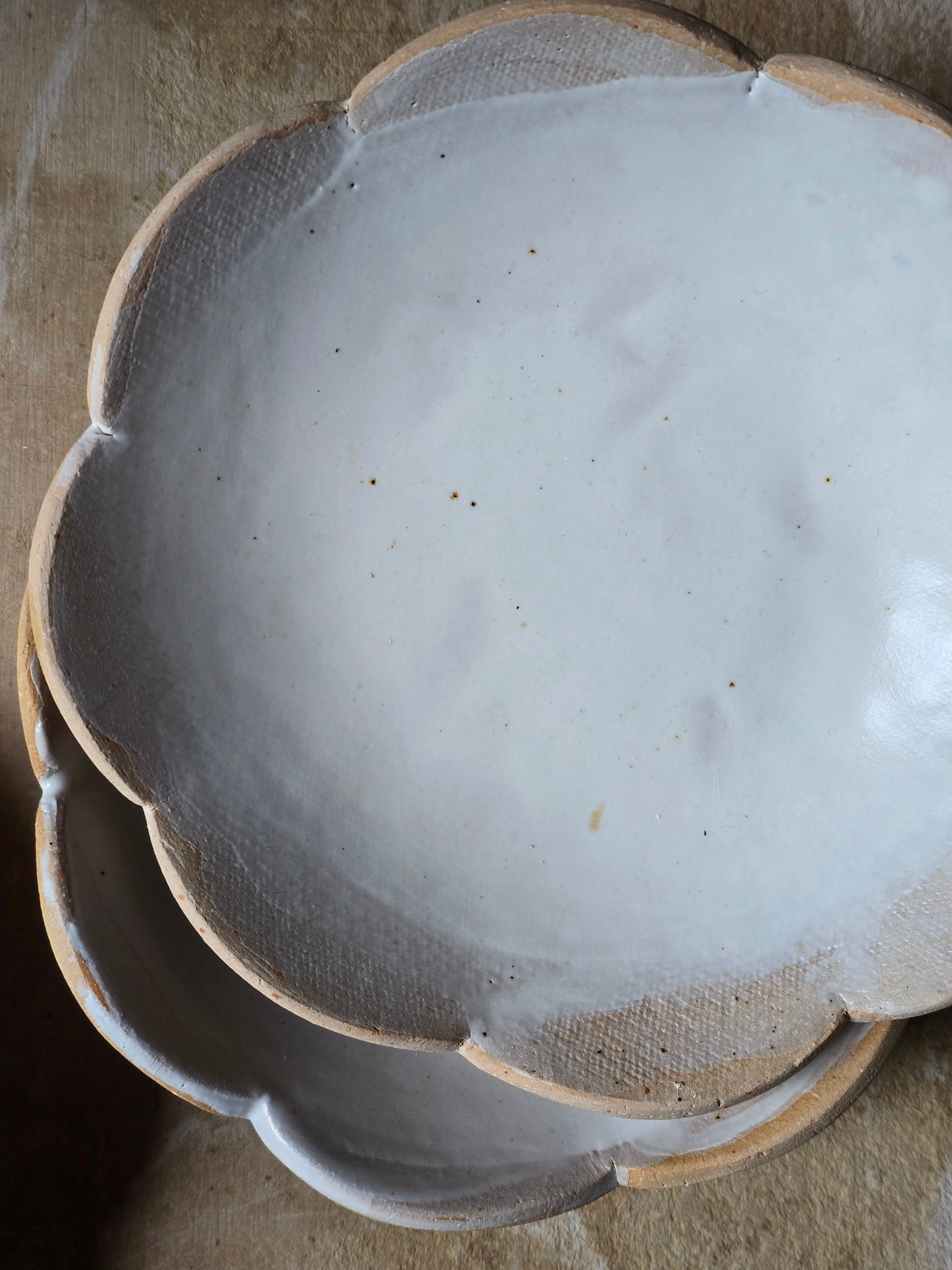 Handmade Scalloped Ceramic Bowl | Satin Glaze Interior with Raw Biscuit Clay | Unique Rustic Pottery Bowl | Dessert | Ice Cream Bowl | Artisan Tableware