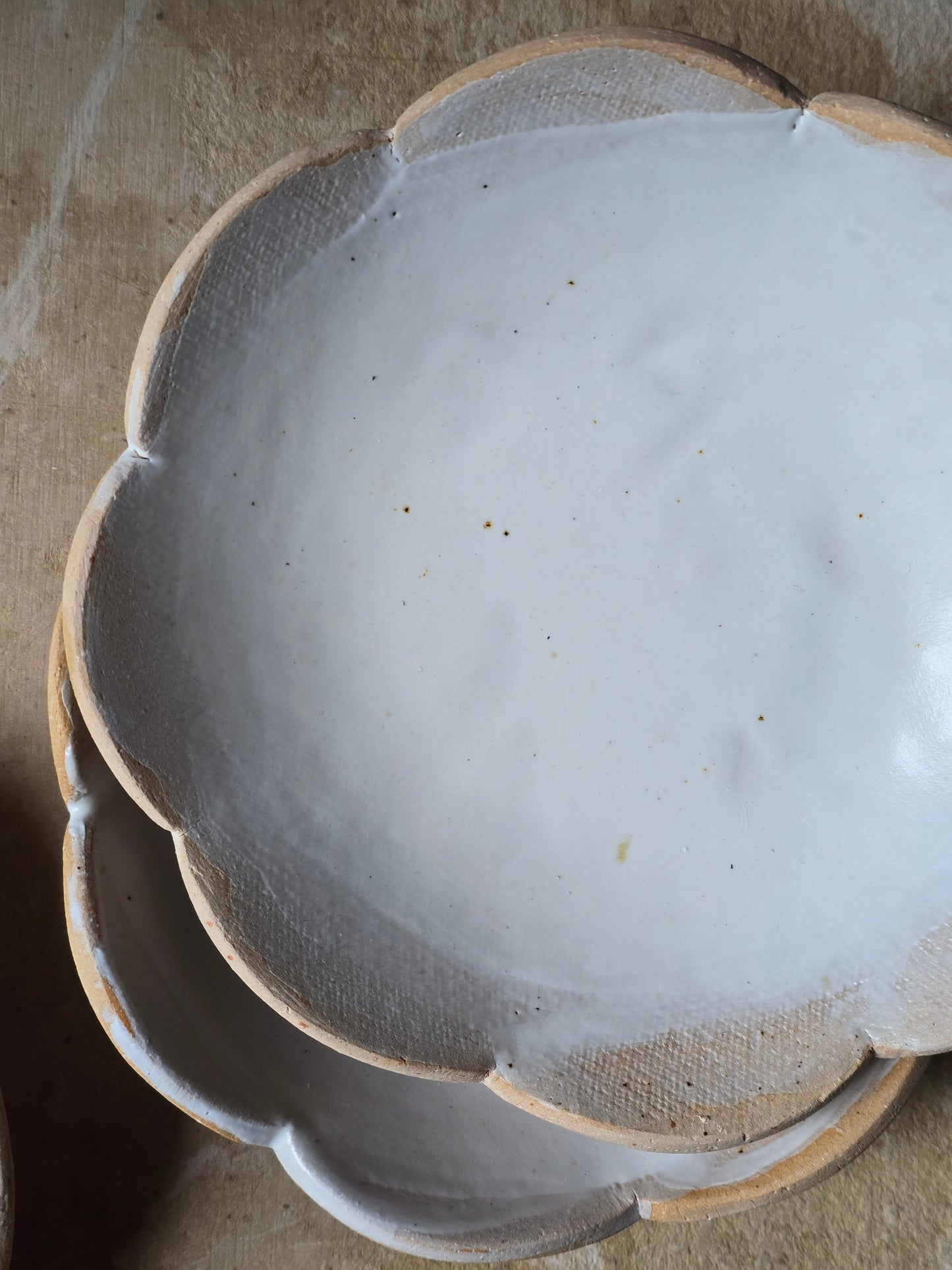 Handmade Scalloped Ceramic Bowl | Satin Glaze Interior with Raw Biscuit Clay | Unique Rustic Pottery Bowl | Dessert | Ice Cream Bowl | Artisan Tableware