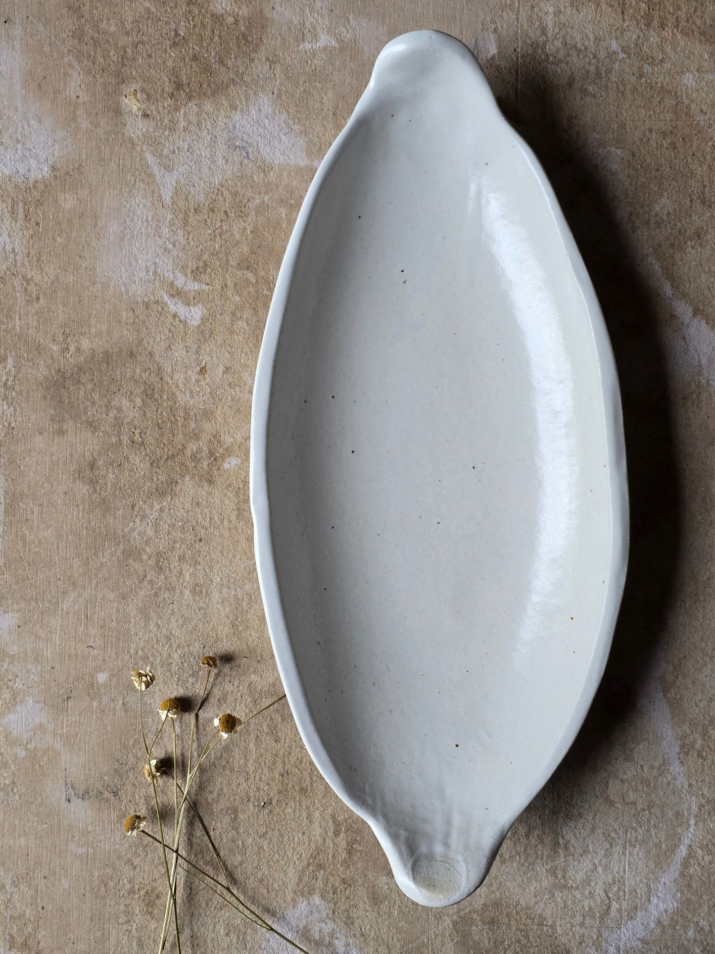 Handmade White Oval Ceramic Serving Dish | Rustic Stoneware Platter with Earthy Clay Flecks | Versatile Artisan Bowl | Everyday Functional Pottery | Modern Farmhouse Kitchen Decor