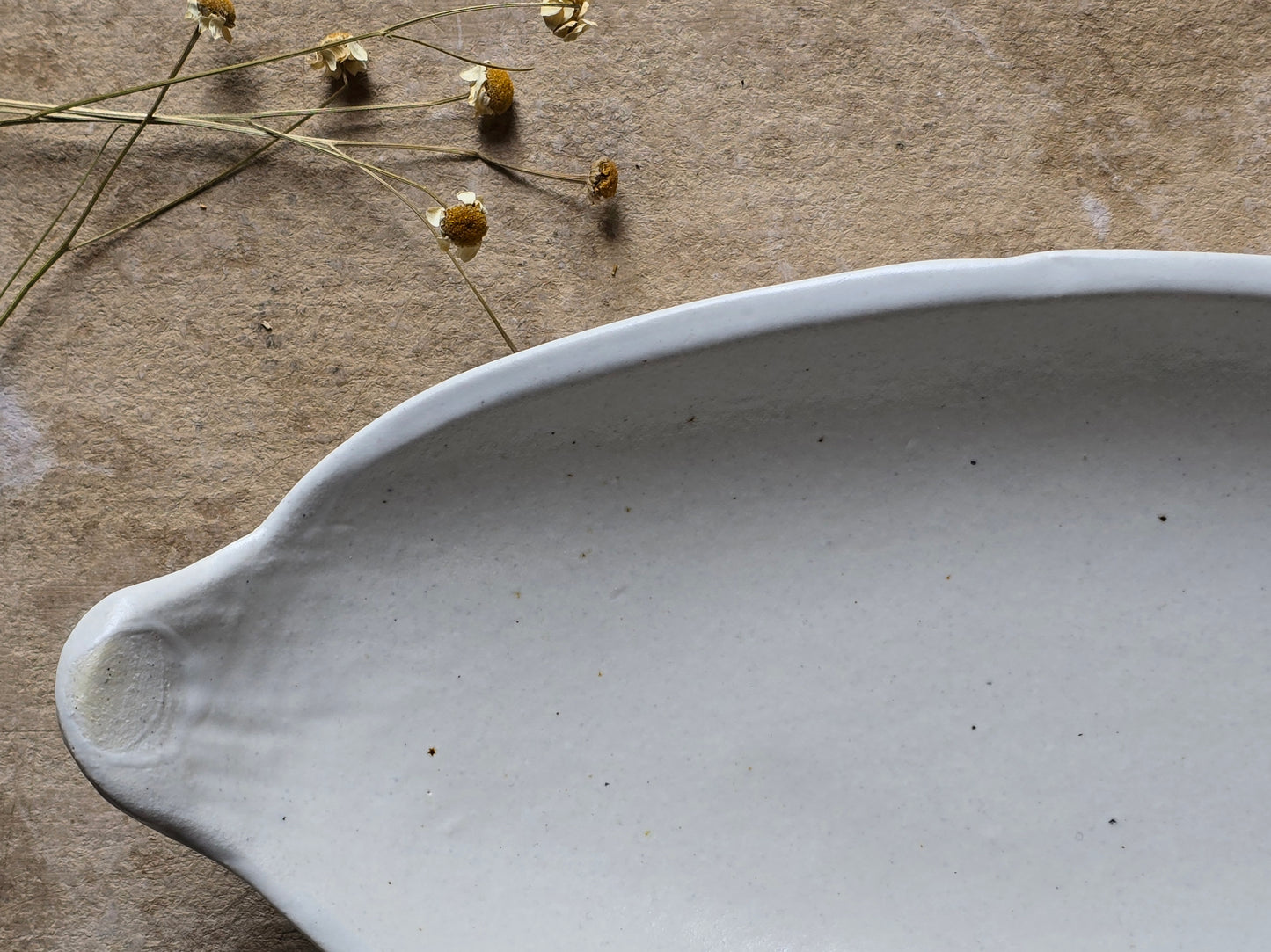 Handmade White Oval Ceramic Serving Dish | Rustic Stoneware Platter with Earthy Clay Flecks | Versatile Artisan Bowl | Everyday Functional Pottery | Modern Farmhouse Kitchen Decor
