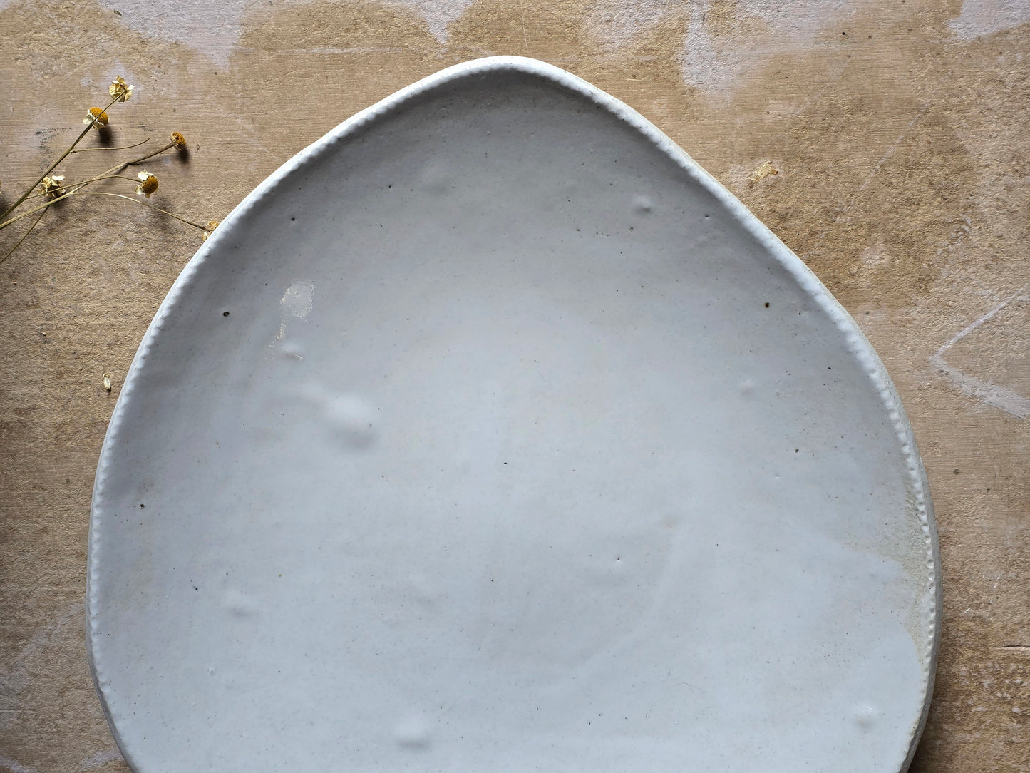 Handcrafted White Ceramic Serving Platter – Organic Egg Shape with Grey Flecks & Earthy Tones – Rustic Decorative Dish for Cheese, Fruit, Pasta & More