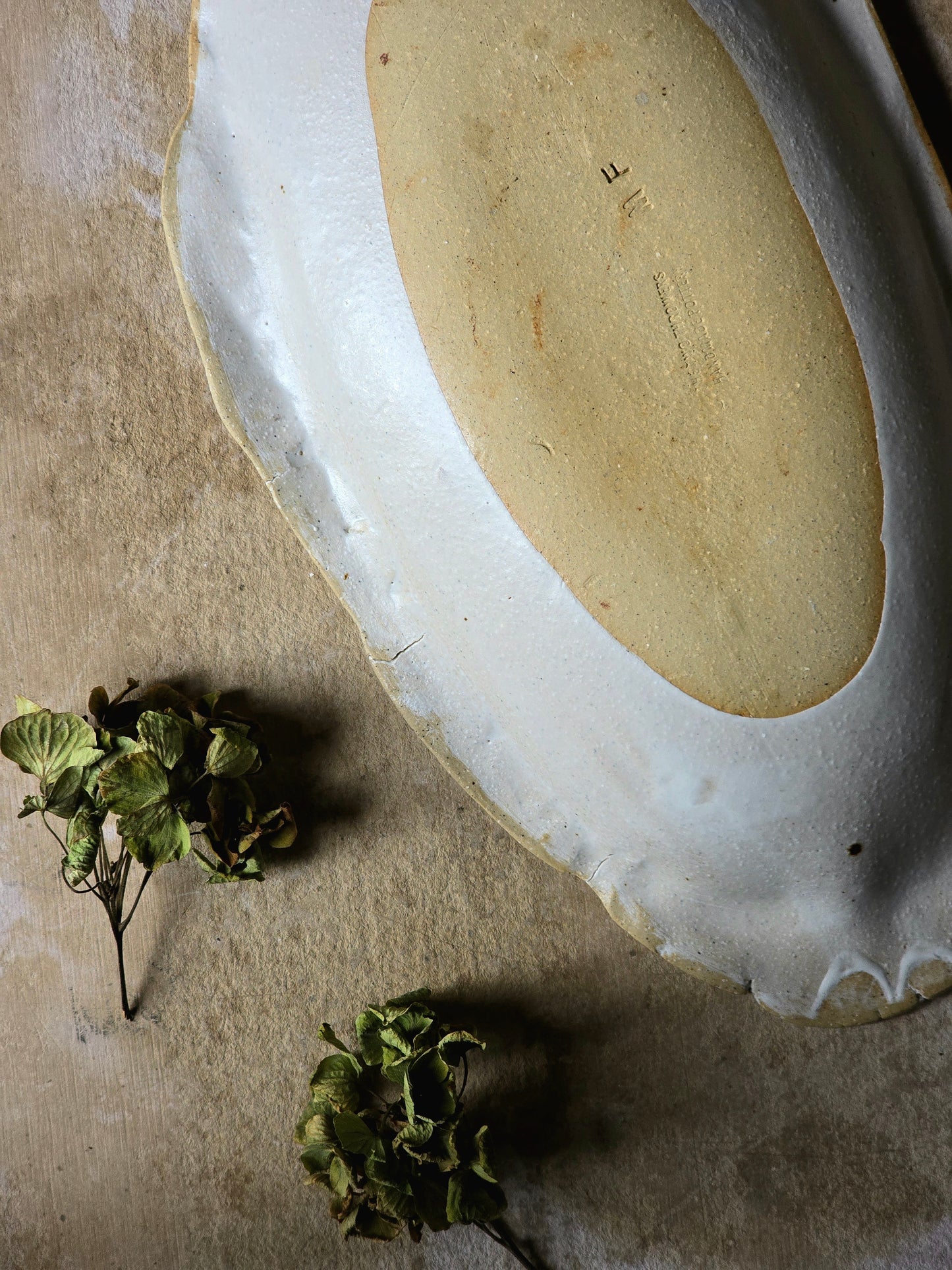 Handcrafted Organic Ceramic Serving Dish | Rustic Pottery Platter | Sheer White Greyish Glaze with Raw Clay Rim | Unique Food-Safe Bowl | Artisan Tableware | Gift for Home Cooks