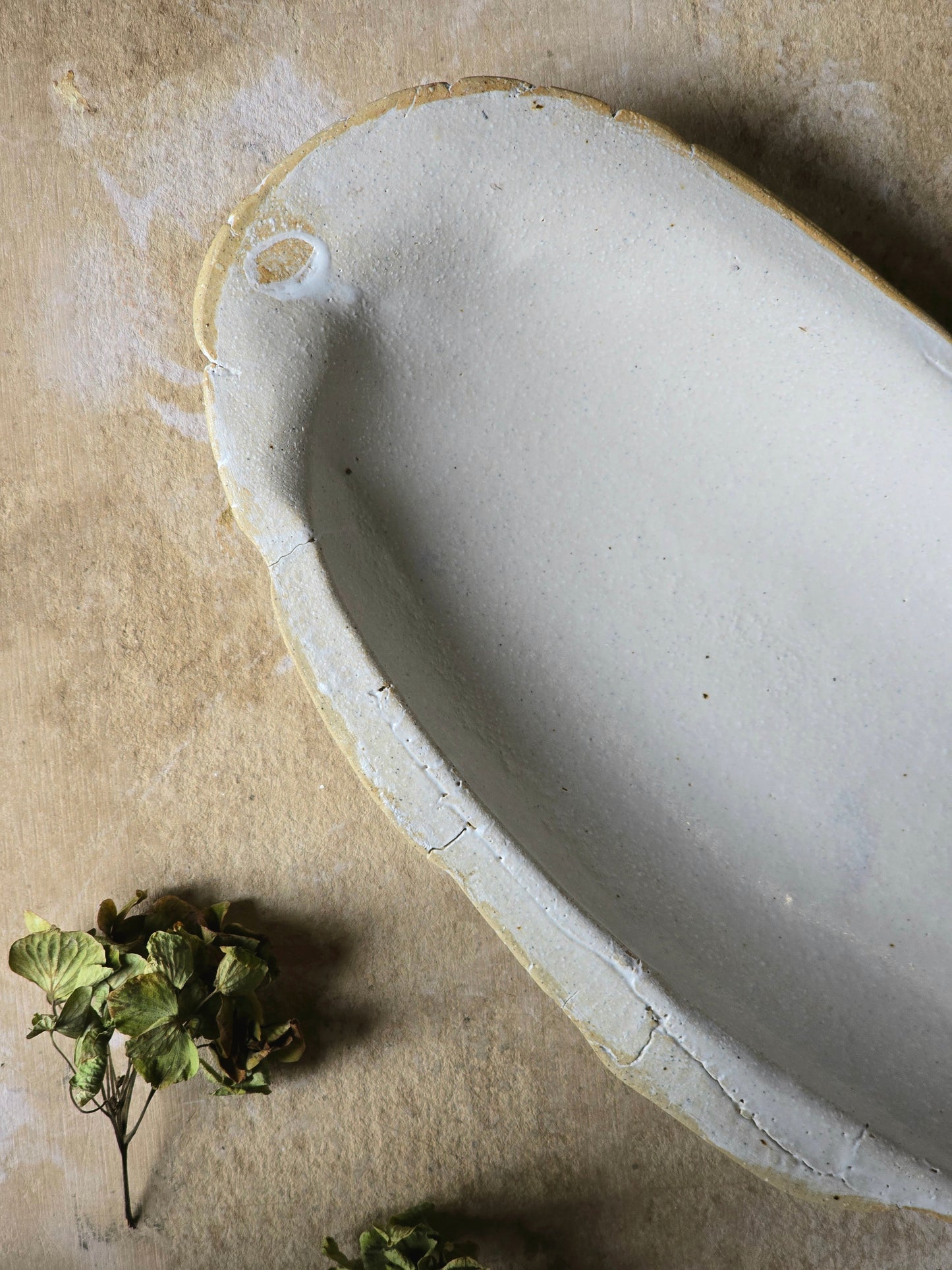 Handcrafted Organic Ceramic Serving Dish | Rustic Pottery Platter | Sheer White Greyish Glaze with Raw Clay Rim | Unique Food-Safe Bowl | Artisan Tableware | Gift for Home Cooks