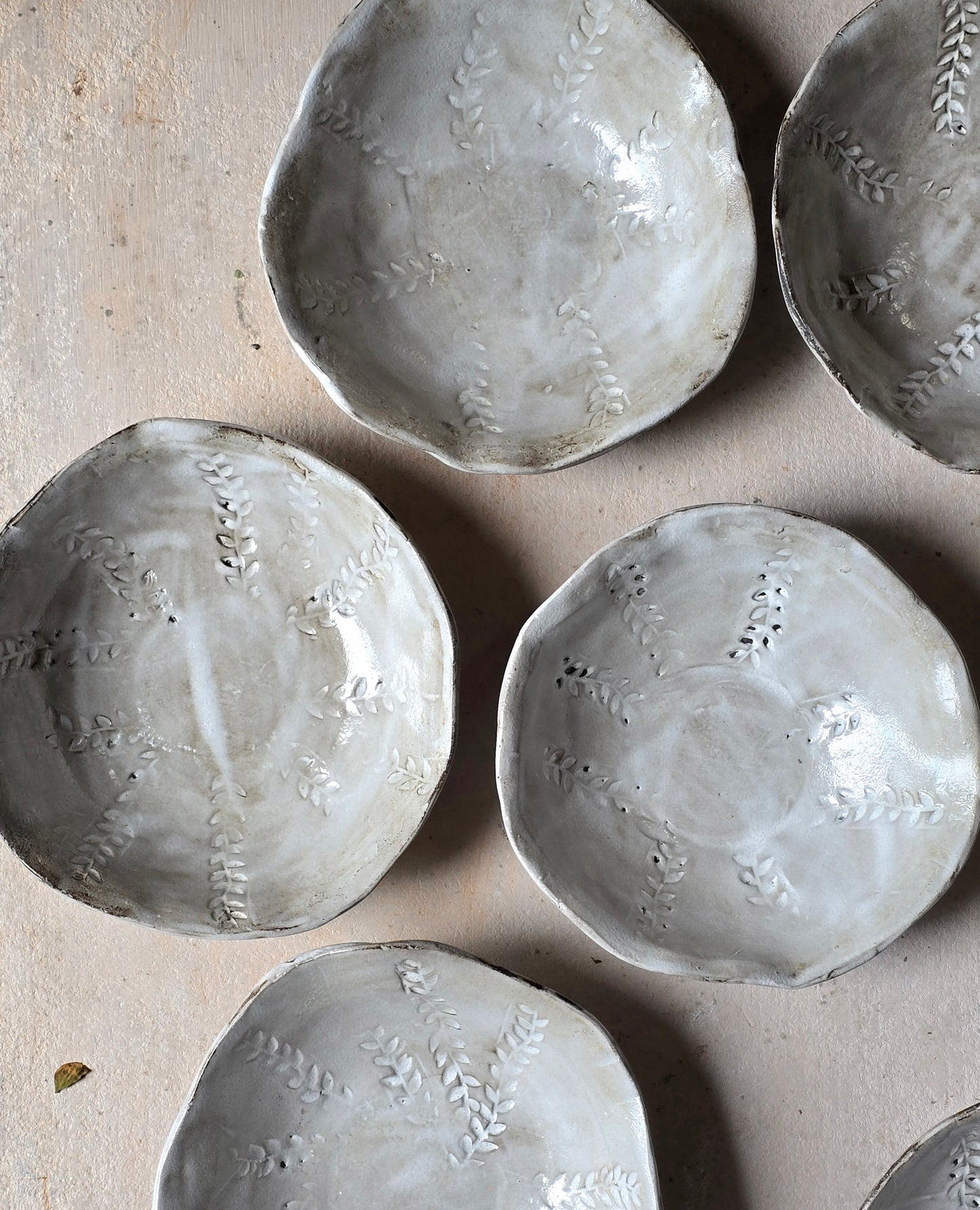 Handmade Organic Ceramic Bowl | Leaf Embossed Pottery Bowl | Oatmeal White Glaze | Cereal, Pasta, Rice, Dessert Bowl | Unique Rustic Kitchenware | Gift Idea