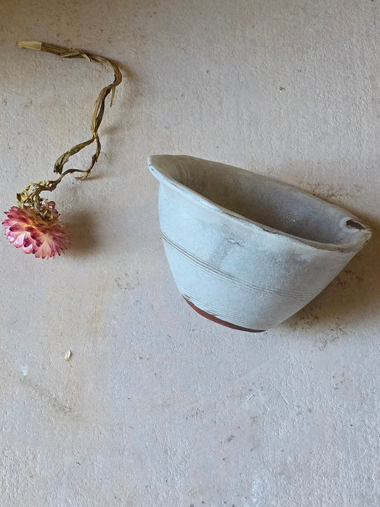 Handmade Ceramic Rustic Bowl β Mahogany Clay with Matte White Glaze, Rustic Conical Dish