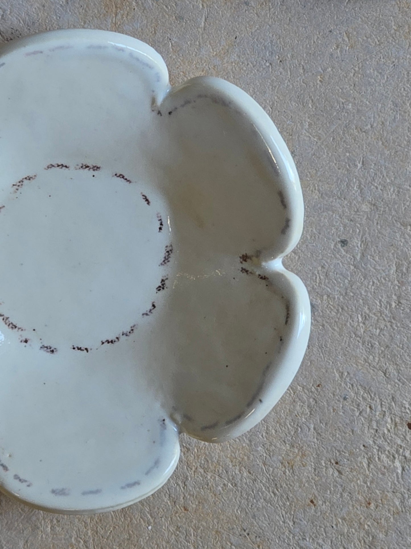 Handmade Milky White Flower Dish with Brown Stitching – Tealight or Trinket Holder