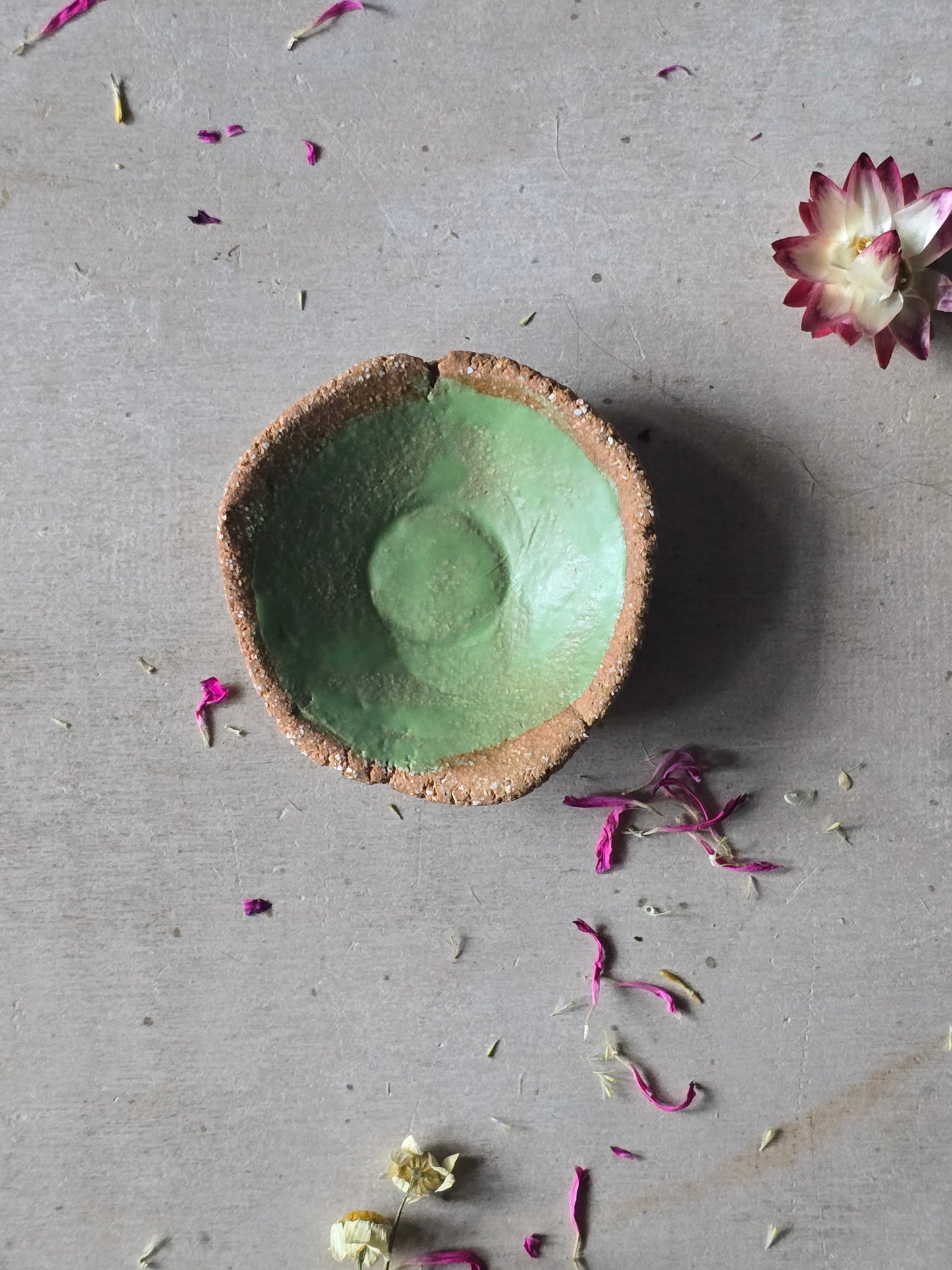 Rustic Handmade Ceramic Bowls – Deep Plum, Apple Green & Floral Dish – Unique Pottery for Serving, Jewellery, or Decor