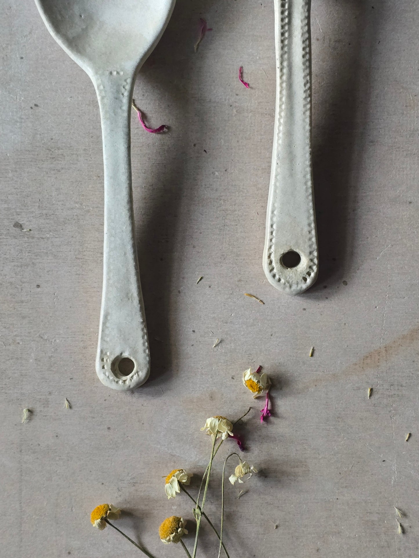 Handmade Ceramic Grateful Spoon – Oatmeal Glaze with Hanging Hole | Rustic Kitchen Gift