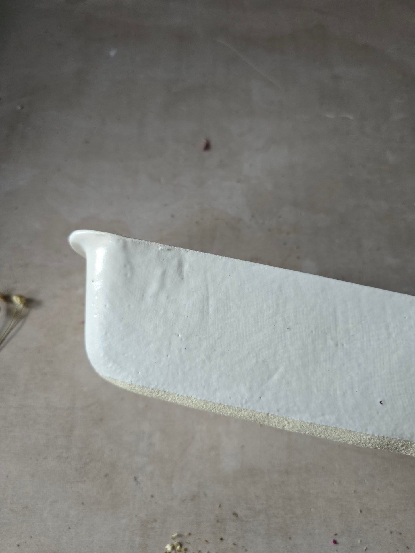 Handmade Rectangular Deep Serving Dish – Milky White Glaze with Side Handles (Organic Form)