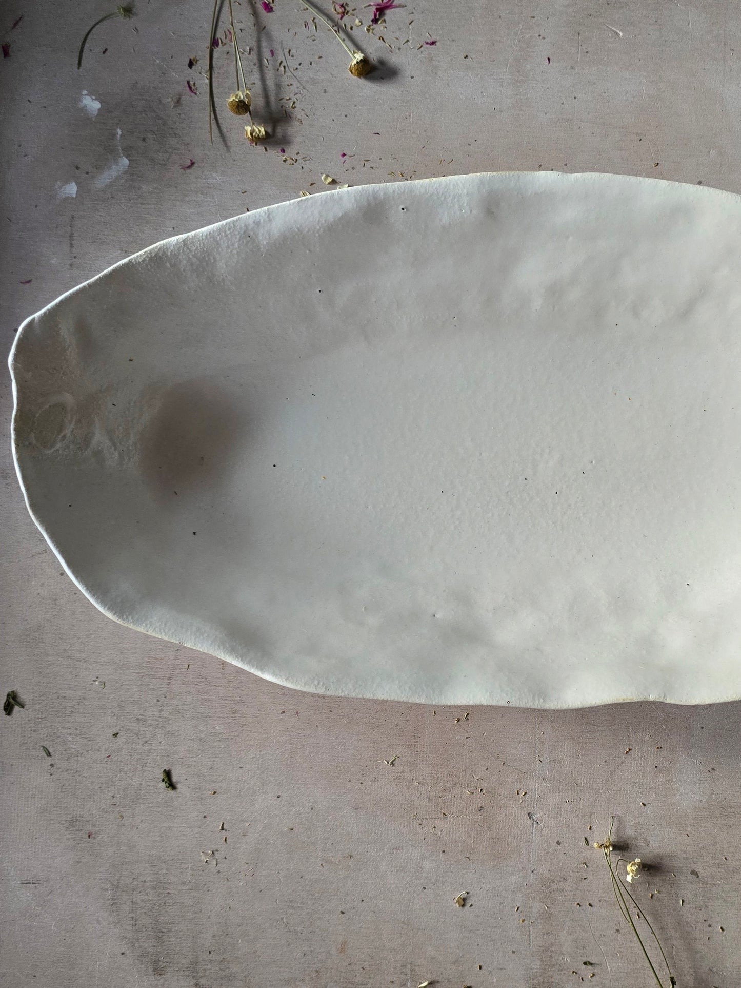 Handcrafted Organic Rectangular Serving Dish – White Glaze with Finger Impressions
