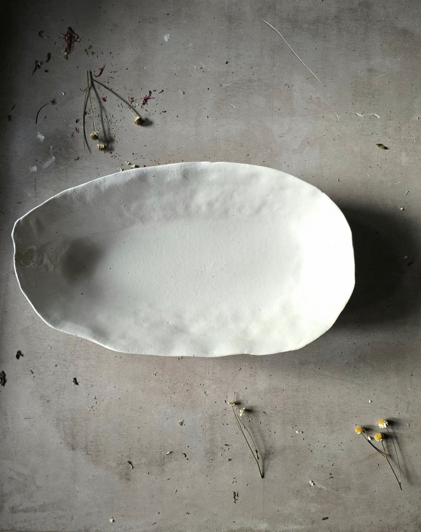 Handcrafted Organic Rectangular Serving Dish – White Glaze with Finger Impressions