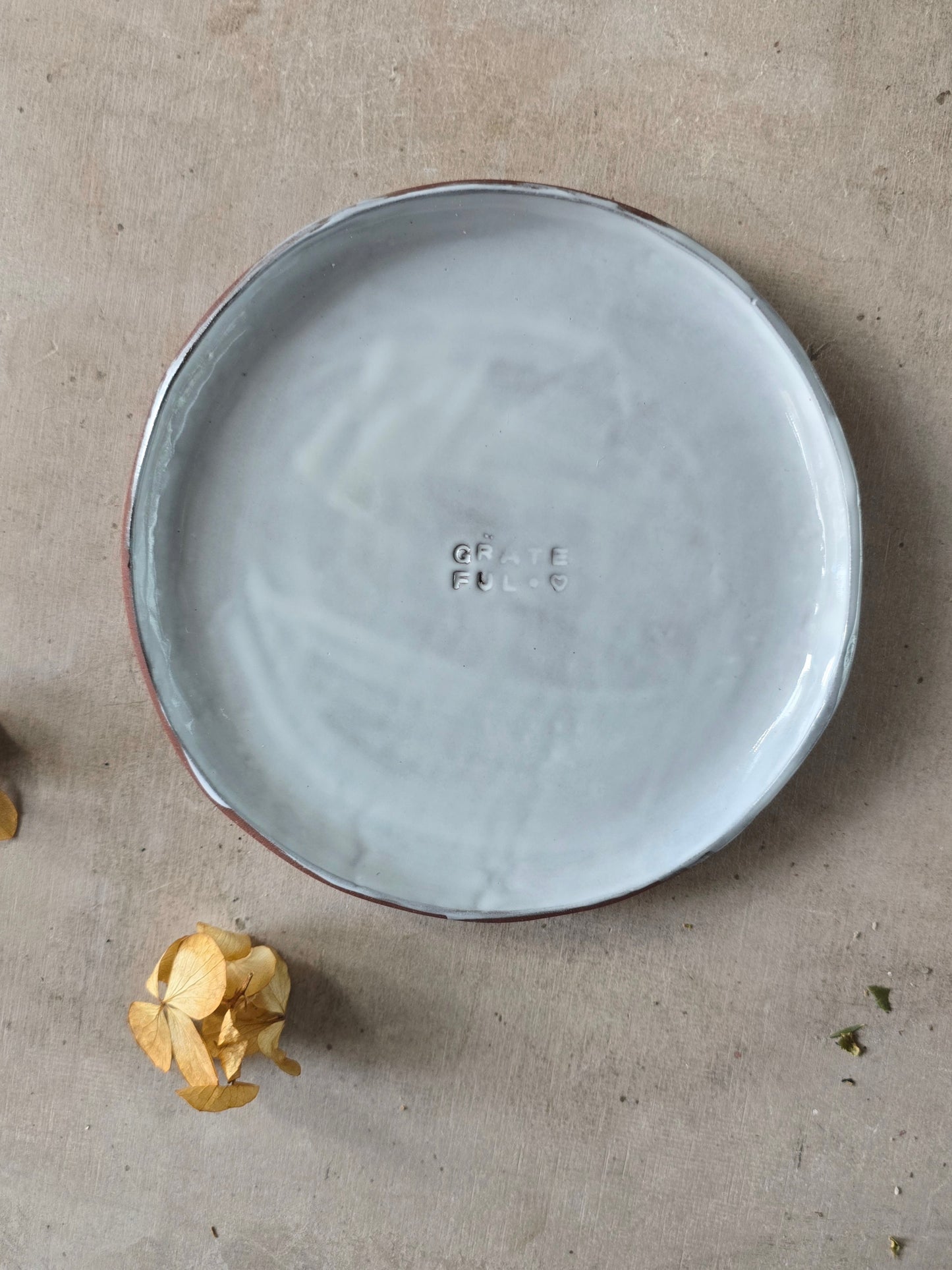 Handmade Mahogany Clay Side Plate | Silky White Glaze with Stamped Quote | Small Snack Plate | Mindful Gift | Personalised Thoughtful Pottery | Unique Rustic Tableware