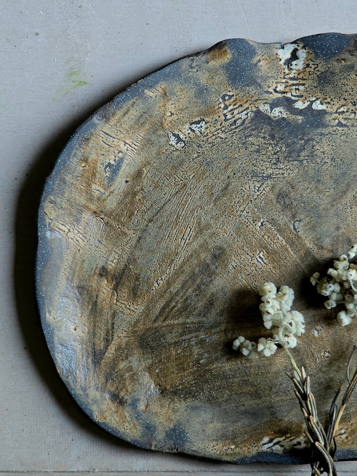 Rustic Organic Ceramic Plate – Caramel Brown Glaze Over Black Clay | Handmade Pottery Tray | Food Safe & Decorative