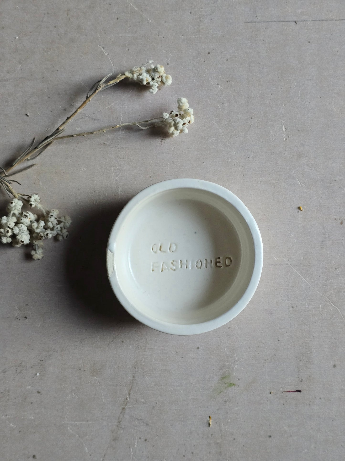 Handmade "Old Fashioned" Stamped Ceramic Dish – Small Round Bowl in Custard or Milky White Glaze | Gift for Traditionalists