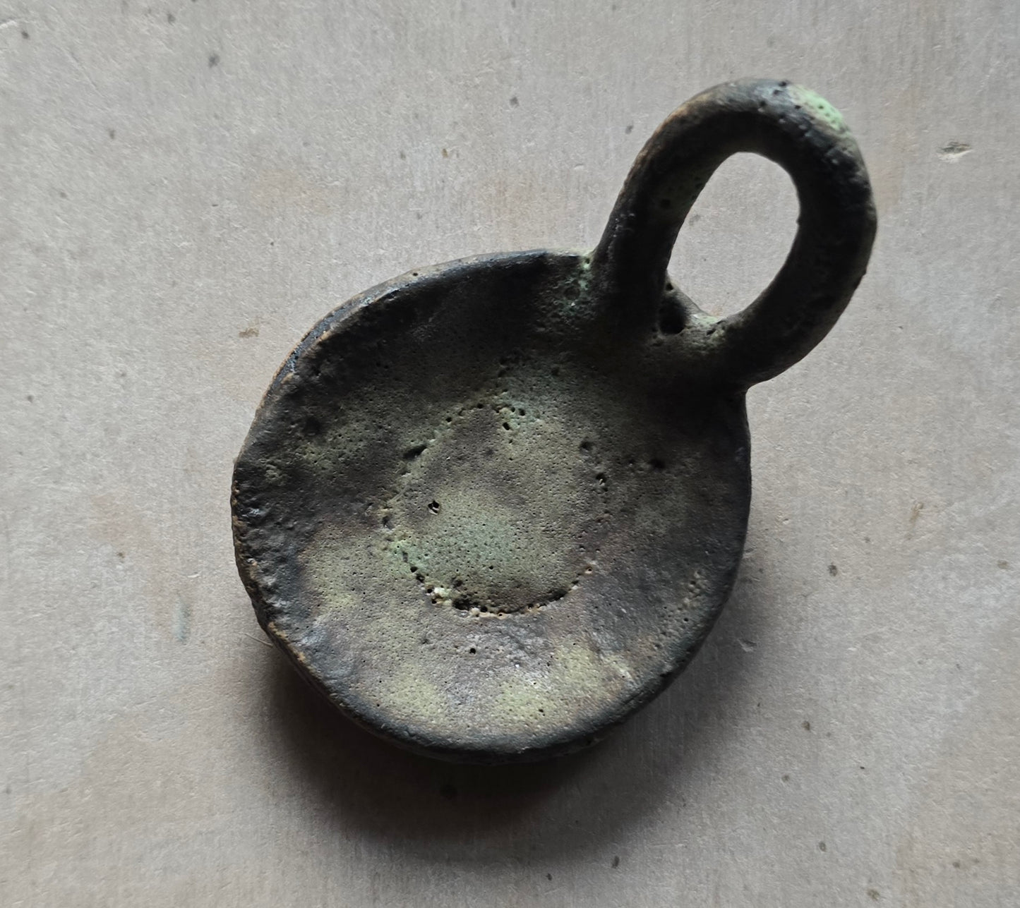Rustic Handmade Trinket Tray with Handle – Ceramic Ring Dish, Tealight Holder, Mini Hanging Tray