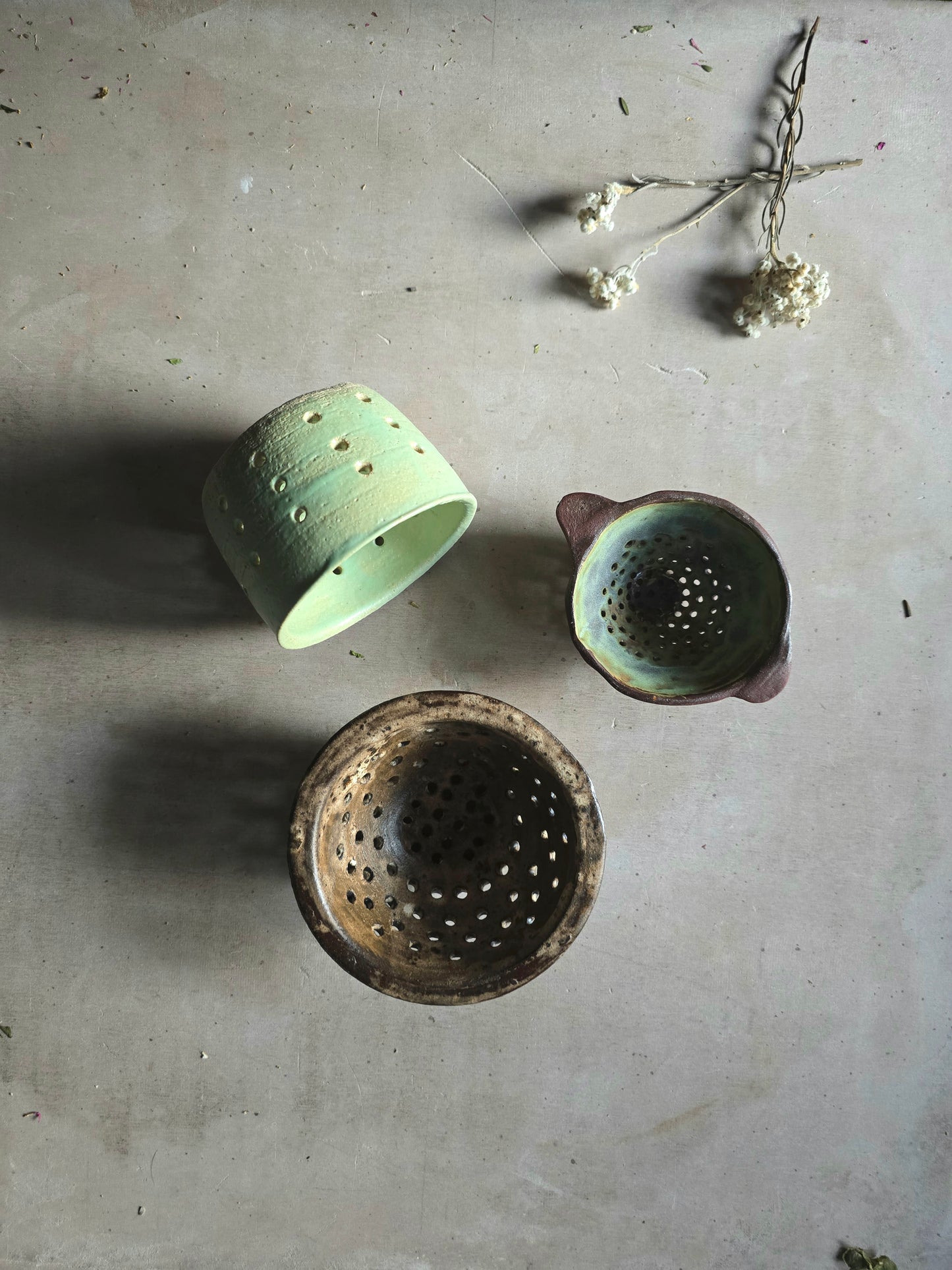 Product Title: Rustic Ceramic Strainers – Small Berry & Olive Colanders - Tea Leaves Strainer
