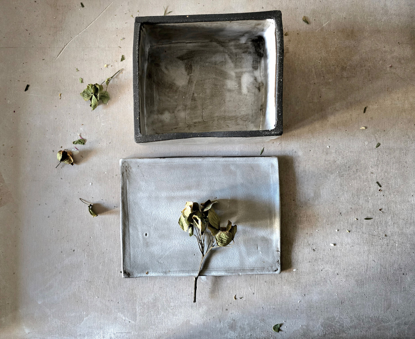 Handmade Rustic Butter Dish – White & Soft Grey Glaze on Black Clay (Imperfect, Discounted)