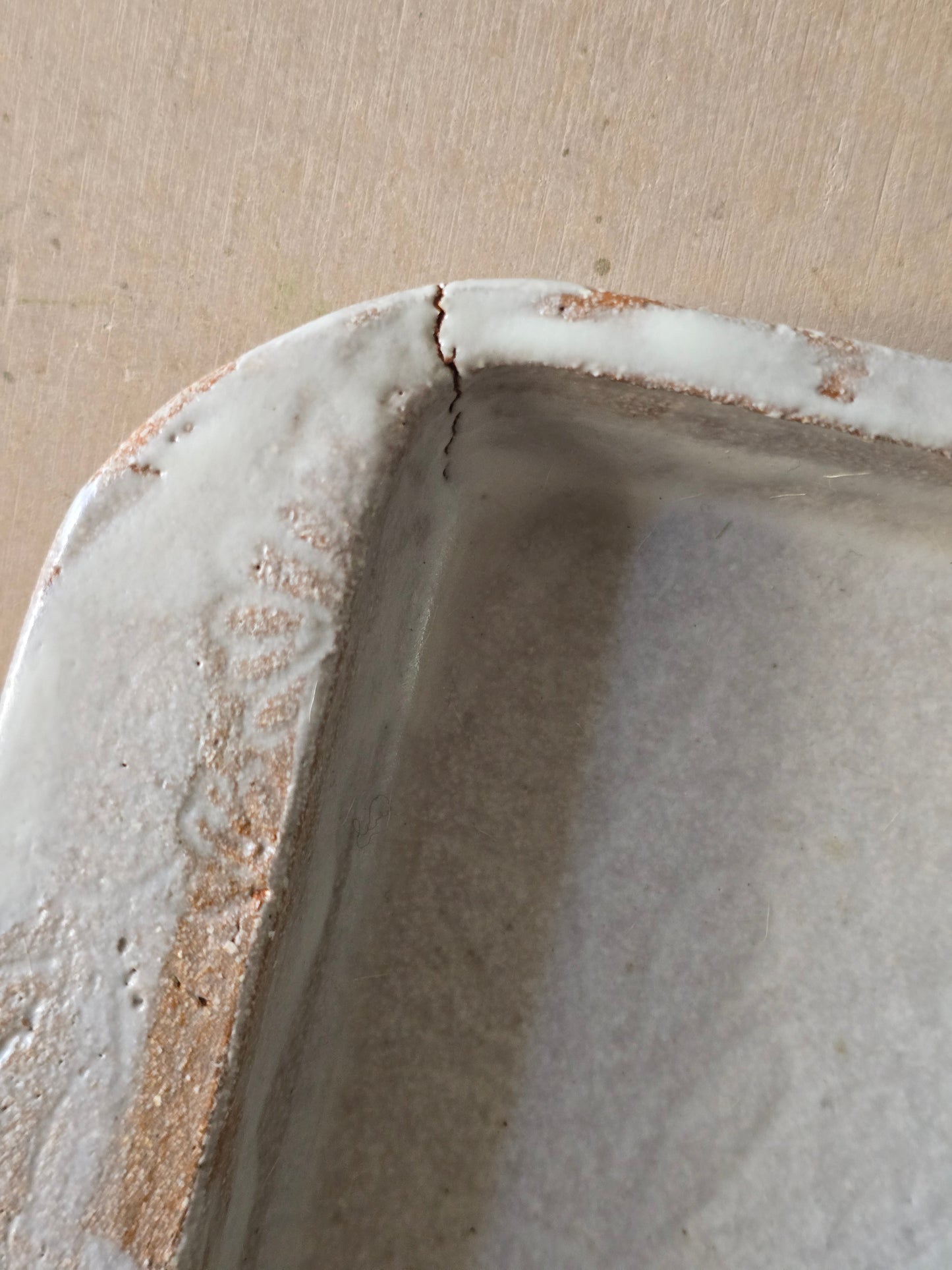 One-of-a-Kind Handmade Rectangular Serving Dish – Matte White Glaze with Botanical Imprints & Side Handles (Imperfect, Discounted)