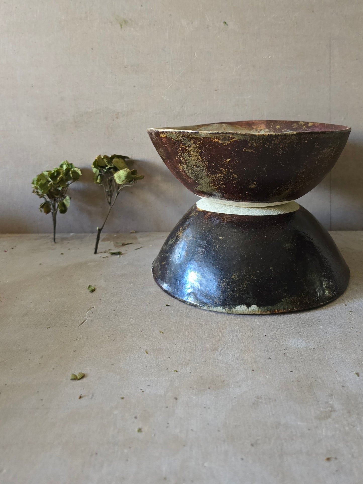 Handmade Ceramic Bowls – Layered Cream, Green & Grey Glaze on Stoneware