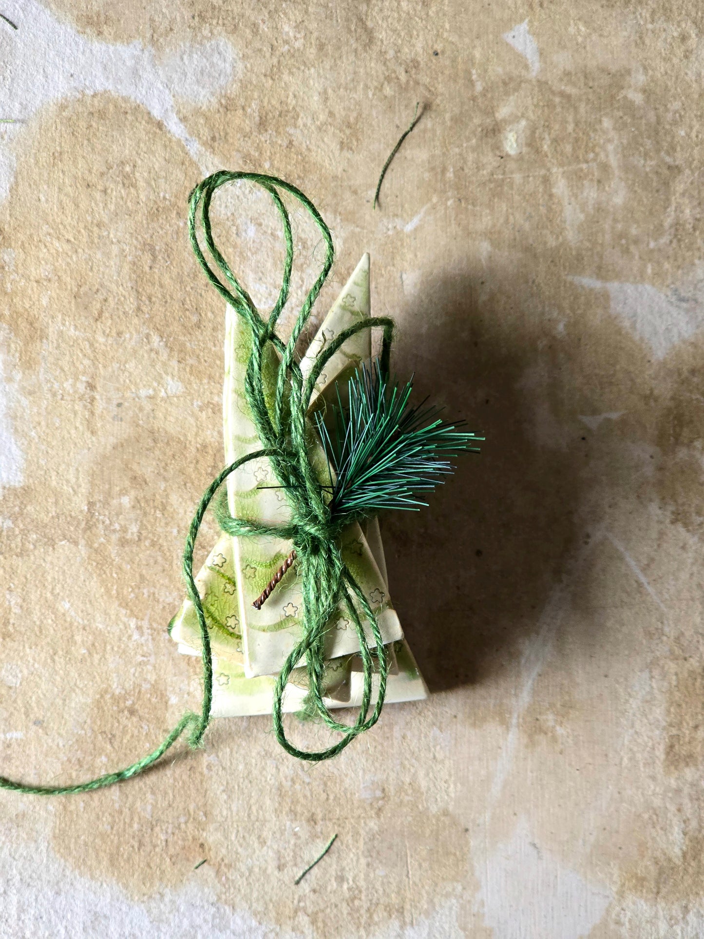 Unique Handcrafted Moss Green Crackle Christmas Tree Decorations – Set of 4 Unique Designs