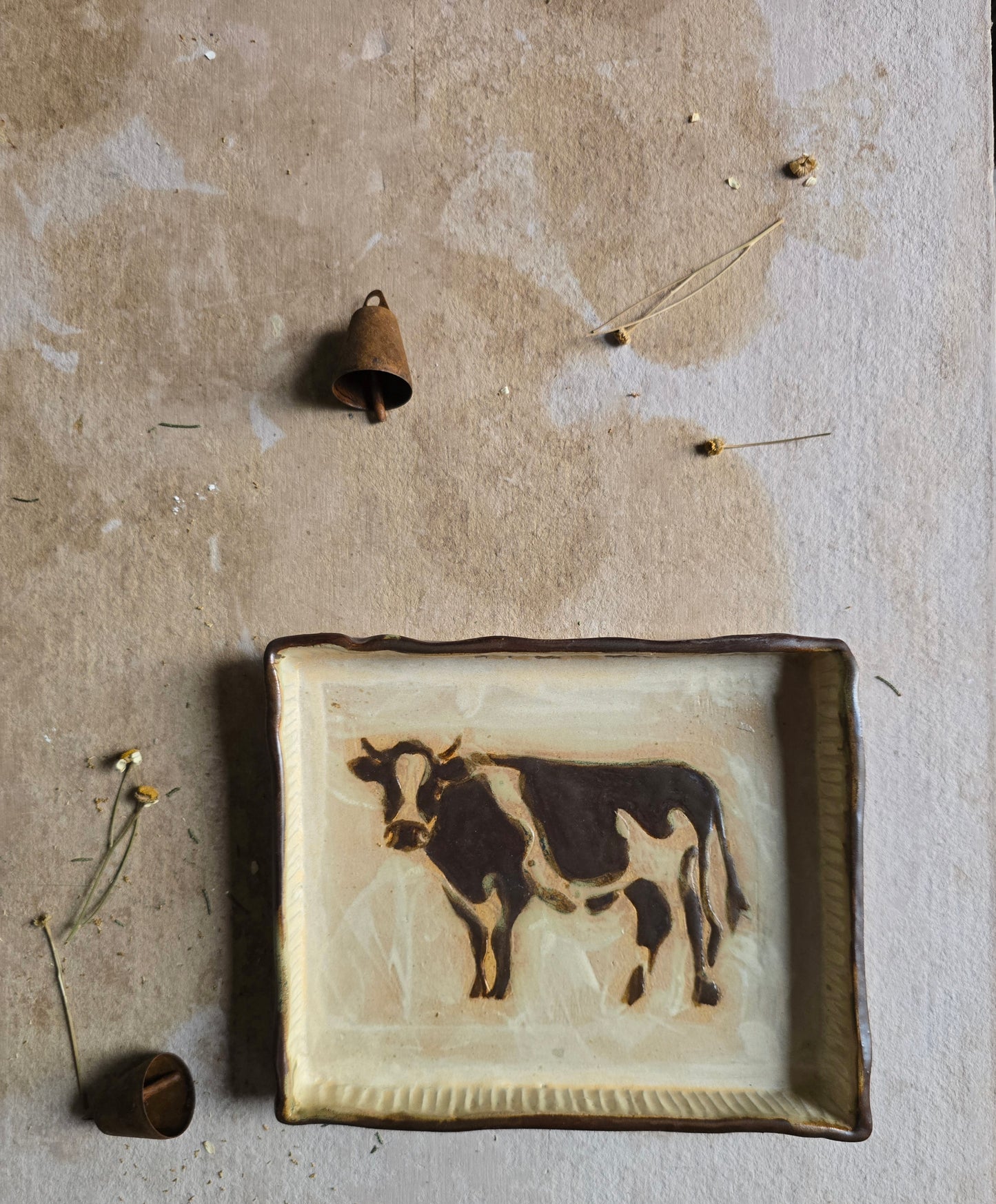 The Brown Cow – Handcrafted Rectangular Serving Dish | Rustic Country Living Pottery
