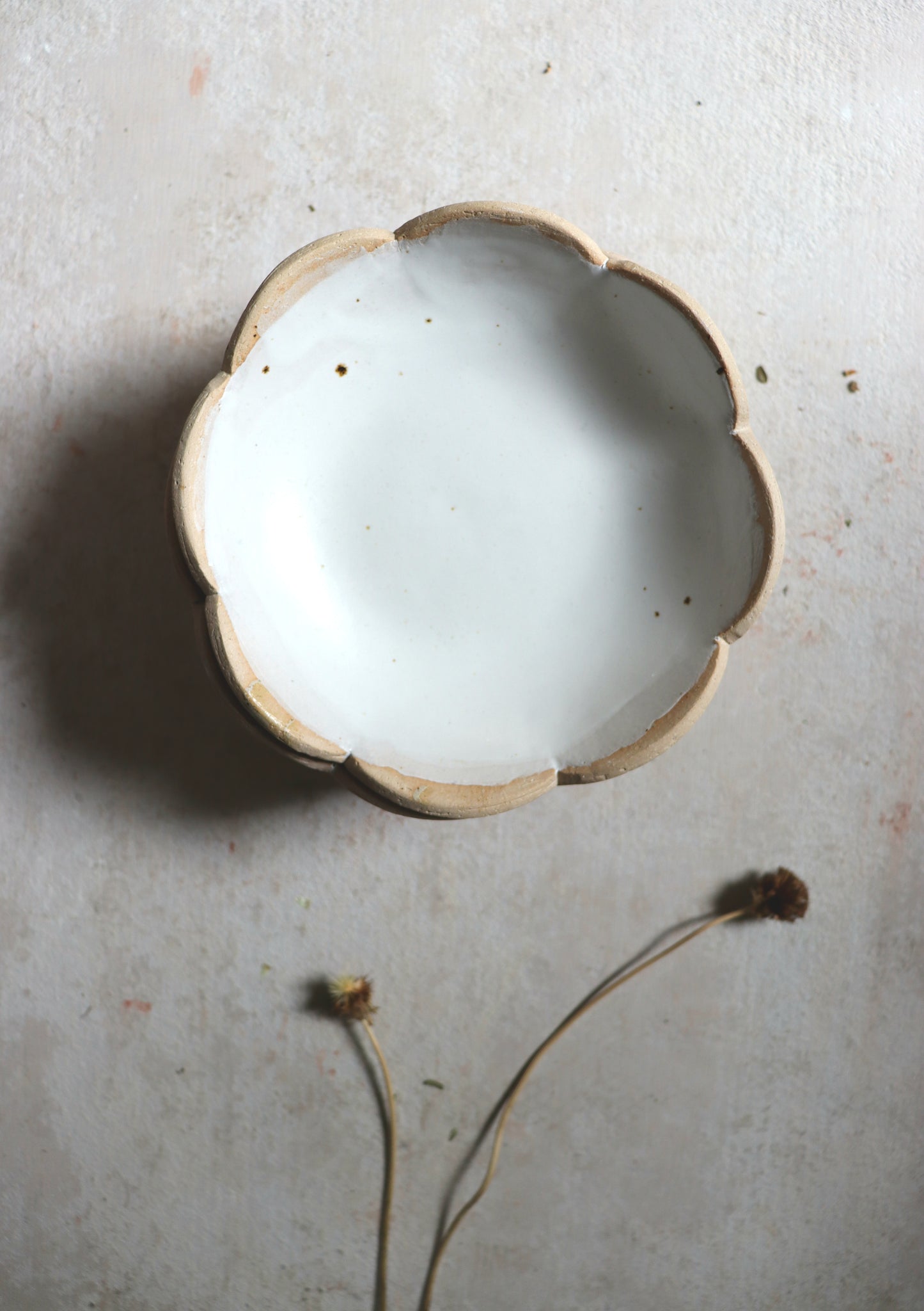 Handmade Scalloped Ceramic Bowl | Satin Glaze Interior with Raw Biscuit Clay | Unique Rustic Pottery Bowl | Dessert | Ice Cream Bowl | Artisan Tableware