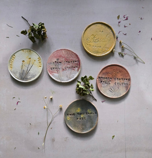 Handmade with your Quote Trinket Dish | Ceramic Coaster, Soap Dish, Jewellery Holder, Tealight Plate | Handpainted Rustic Pottery with Inspirational Quotes | Unique Gift Idea