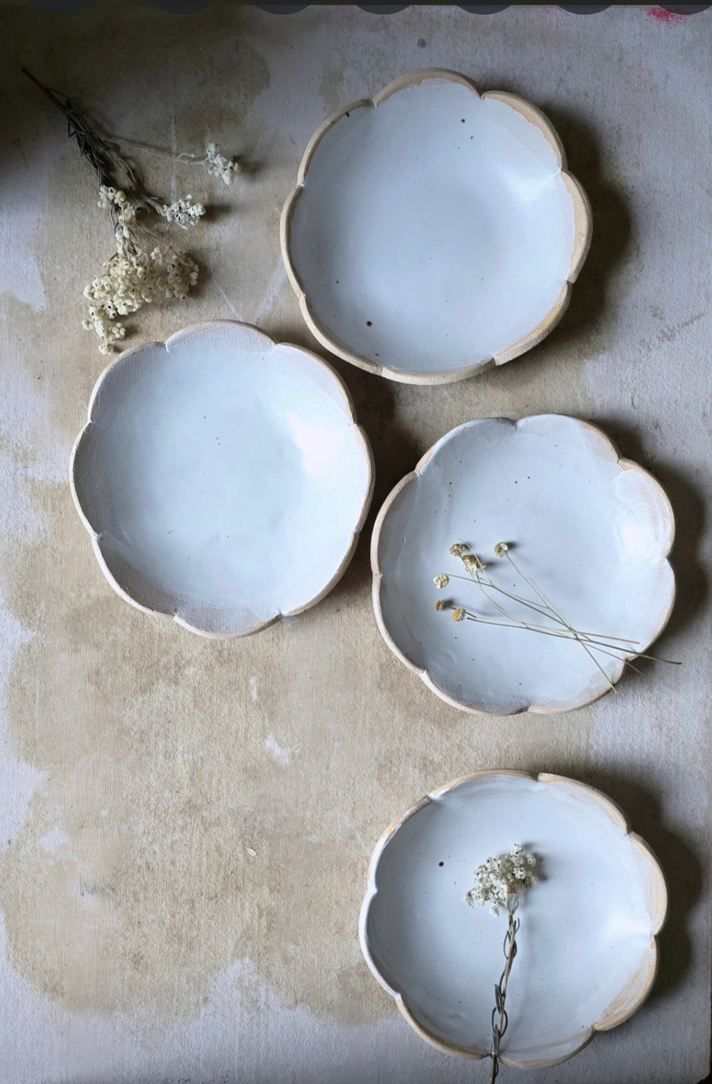 Handmade Scalloped Ceramic Bowl | Satin Glaze Interior with Raw Biscuit Clay | Unique Rustic Pottery Bowl | Dessert | Ice Cream Bowl | Artisan Tableware
