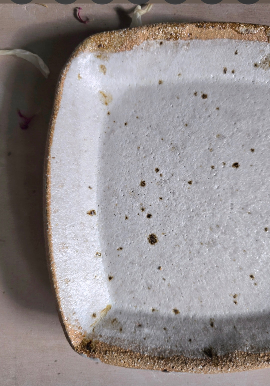 Rustic Square Ceramic Serving Dish – White Glazed Stoneware Plate with Earthy Flecks