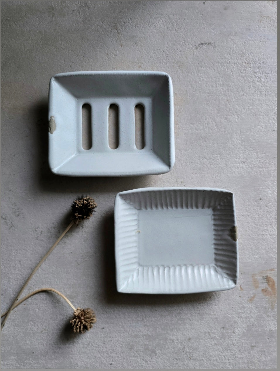 Handcrafted Rectangular Ceramic Soap Dish with Drip Tray | Two Piece Pottery Soap Holder | Modern Rustic Bathroom Decor | Gift for Home | Trinket Tray