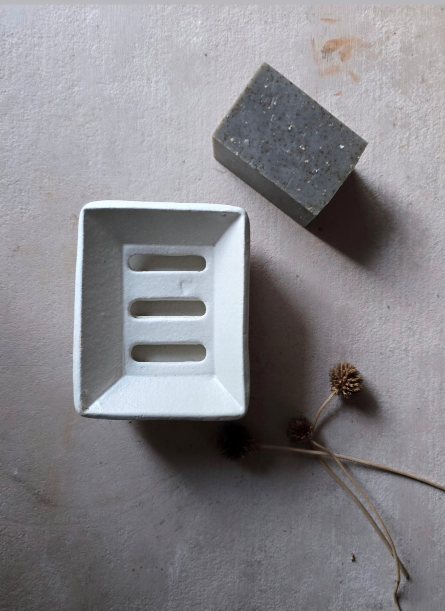 Handcrafted Rectangular Ceramic Soap Dish with Drip Tray | Two Piece Pottery Soap Holder | Modern Rustic Bathroom Decor | Gift for Home | Trinket Tray