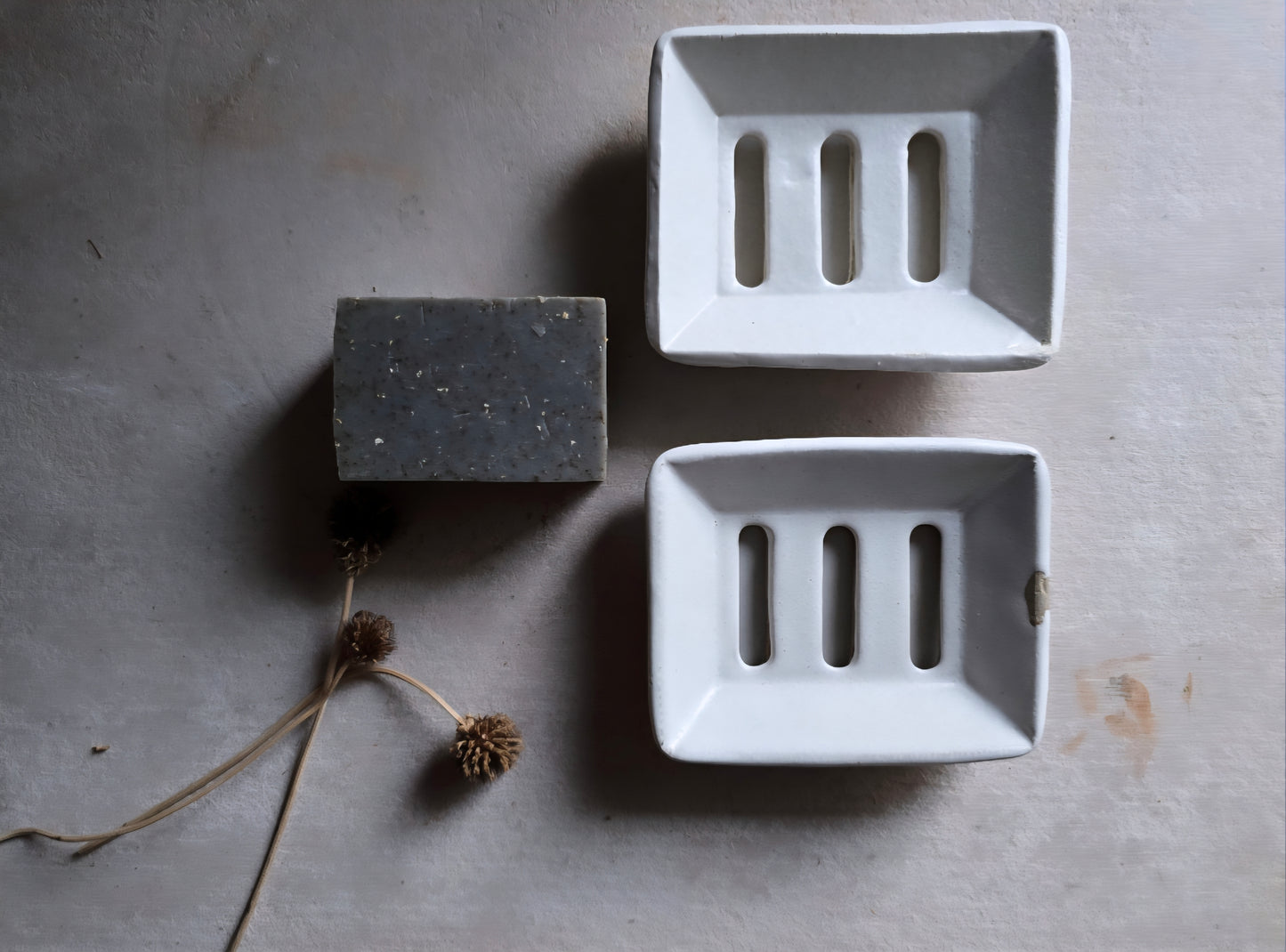 Handcrafted Rectangular Ceramic Soap Dish with Drip Tray | Two Piece Pottery Soap Holder | Modern Rustic Bathroom Decor | Gift for Home | Trinket Tray