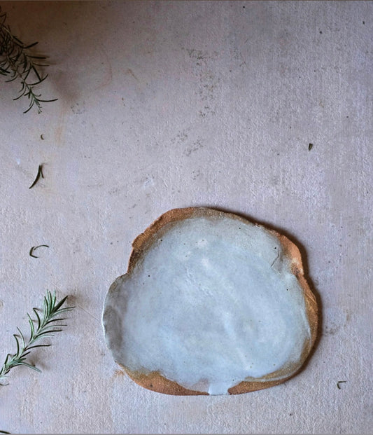 Handmade Sun and Moon Plate β Rustic Burnt Umber Clay with Organic Form & White Glaze | 18cm Snack or Decor Plate