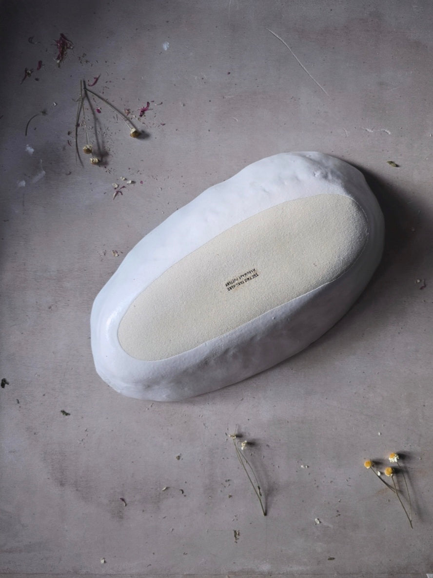 Handcrafted Organic Rectangular Serving Dish – White Glaze with Finger Impressions