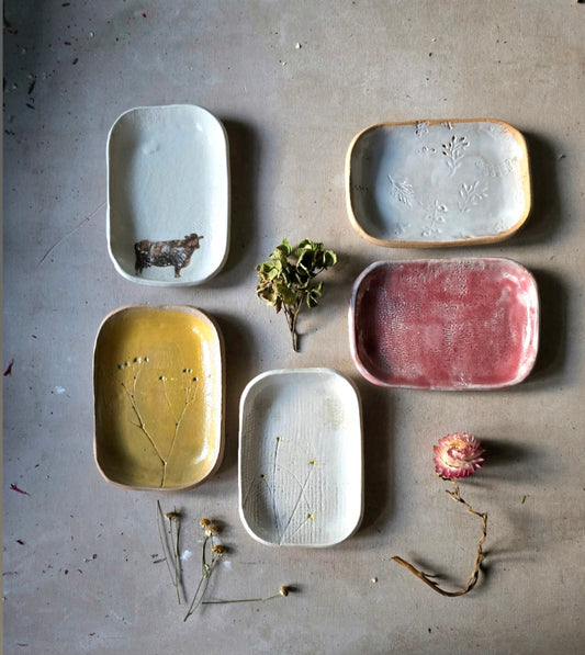 Handmade Ceramic Trinket Tray | Soap Dish, Nibble Plate, Tealight Holder, Sage Stick Tray | Rustic Bits & Bobs Dish – Multiple Styles