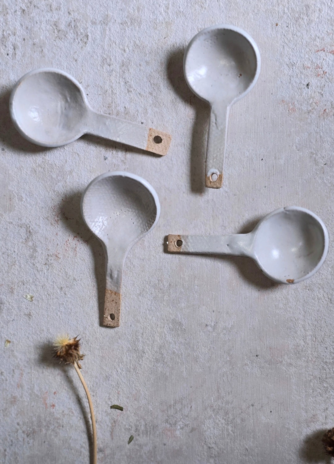 Handcrafted Biscuit Clay Spoon – Rustic White Glaze, Earthy Finish, Perfect for Spices & Bath Salts