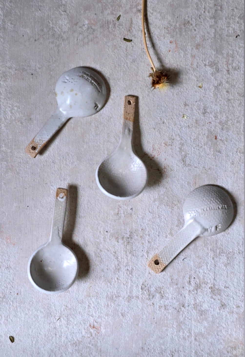 Handcrafted Biscuit Clay Spoon – Rustic White Glaze, Earthy Finish, Perfect for Spices & Bath Salts