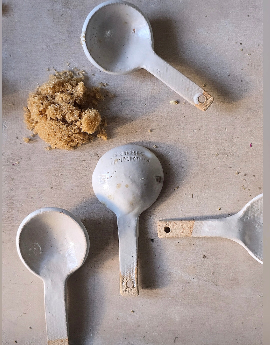 Handcrafted Biscuit Clay Spoon – Rustic White Glaze, Earthy Finish, Perfect for Spices & Bath Salts
