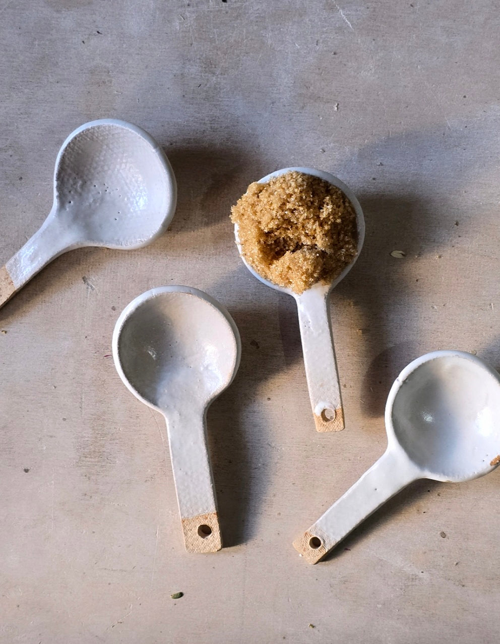Handcrafted Biscuit Clay Spoon – Rustic White Glaze, Earthy Finish, Perfect for Spices & Bath Salts