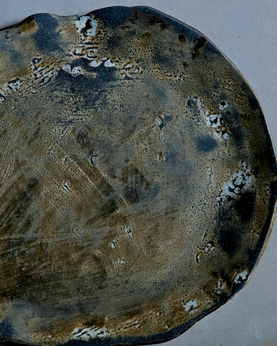 Rustic Organic Ceramic Plate – Caramel Brown Glaze Over Black Clay | Handmade Pottery Tray | Food Safe & Decorative