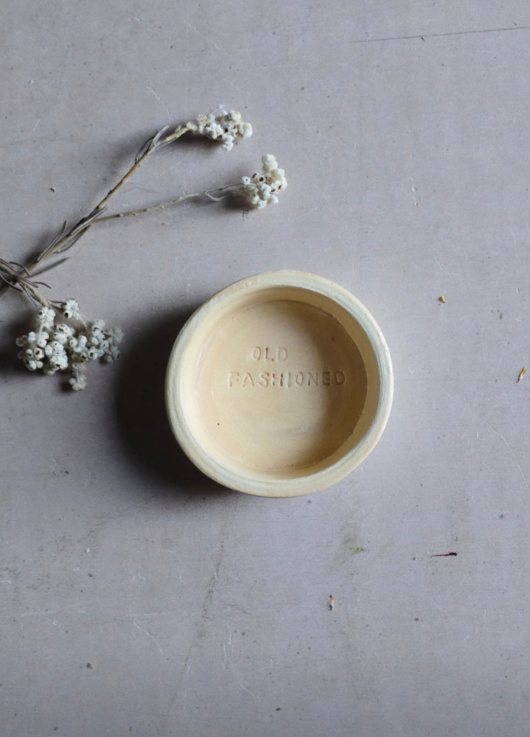 Handmade "Old Fashioned" Stamped Ceramic Dish – Small Round Bowl in Custard or Milky White Glaze | Gift for Traditionalists