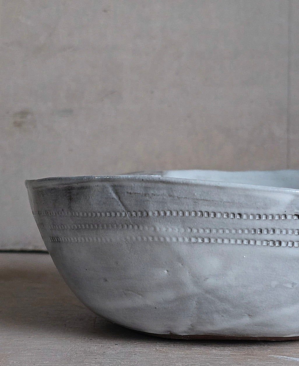 Handmade Mahogany Clay Bowls – Glossy White Glaze with Imprinted Decorative Designs (Leaf, Stitch, Scribed)