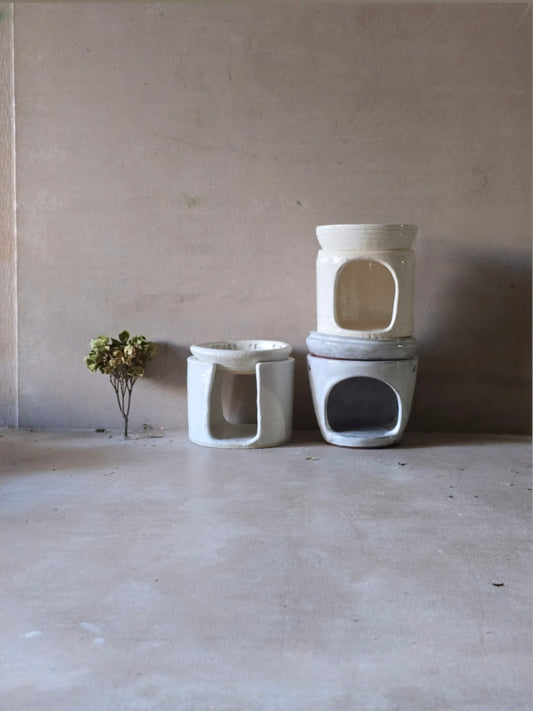 Handmade Ceramic Oil Burner – Essential Oil & Wax Melt Burner | Matte White, Glossy White, or Mahogany Clay Finish