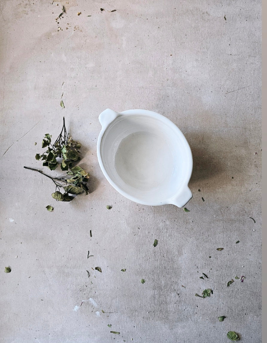 Handmade Oval Stoneware Dish with “Let Them” Message – Milky White Glaze & Side Handles