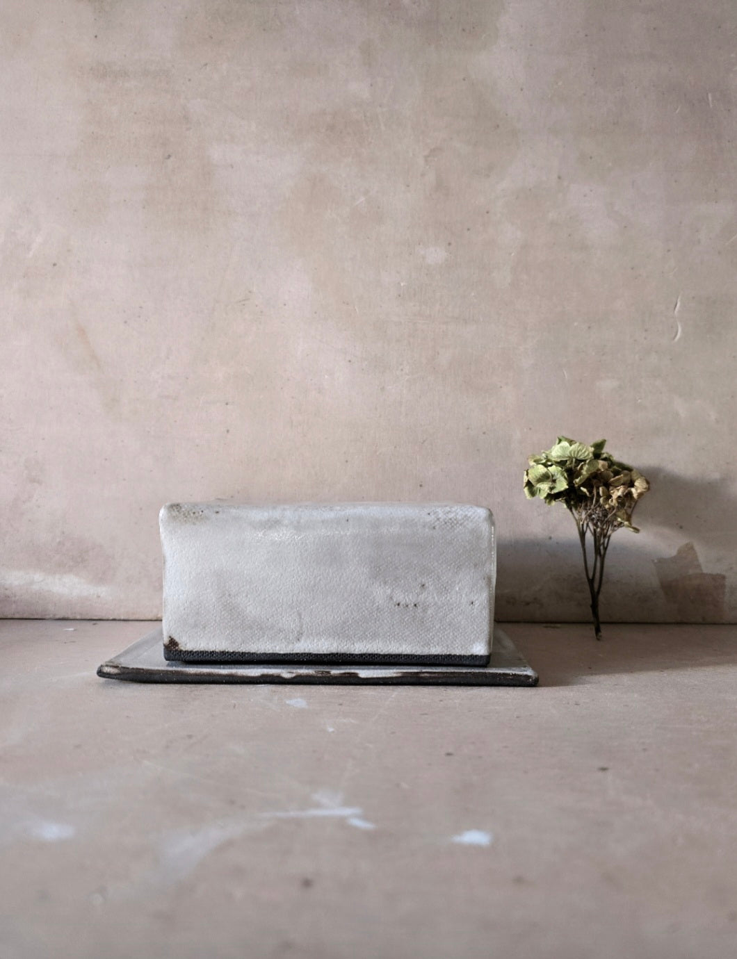 Handmade Rustic Butter Dish – White & Soft Grey Glaze on Black Clay (Imperfect, Discounted)